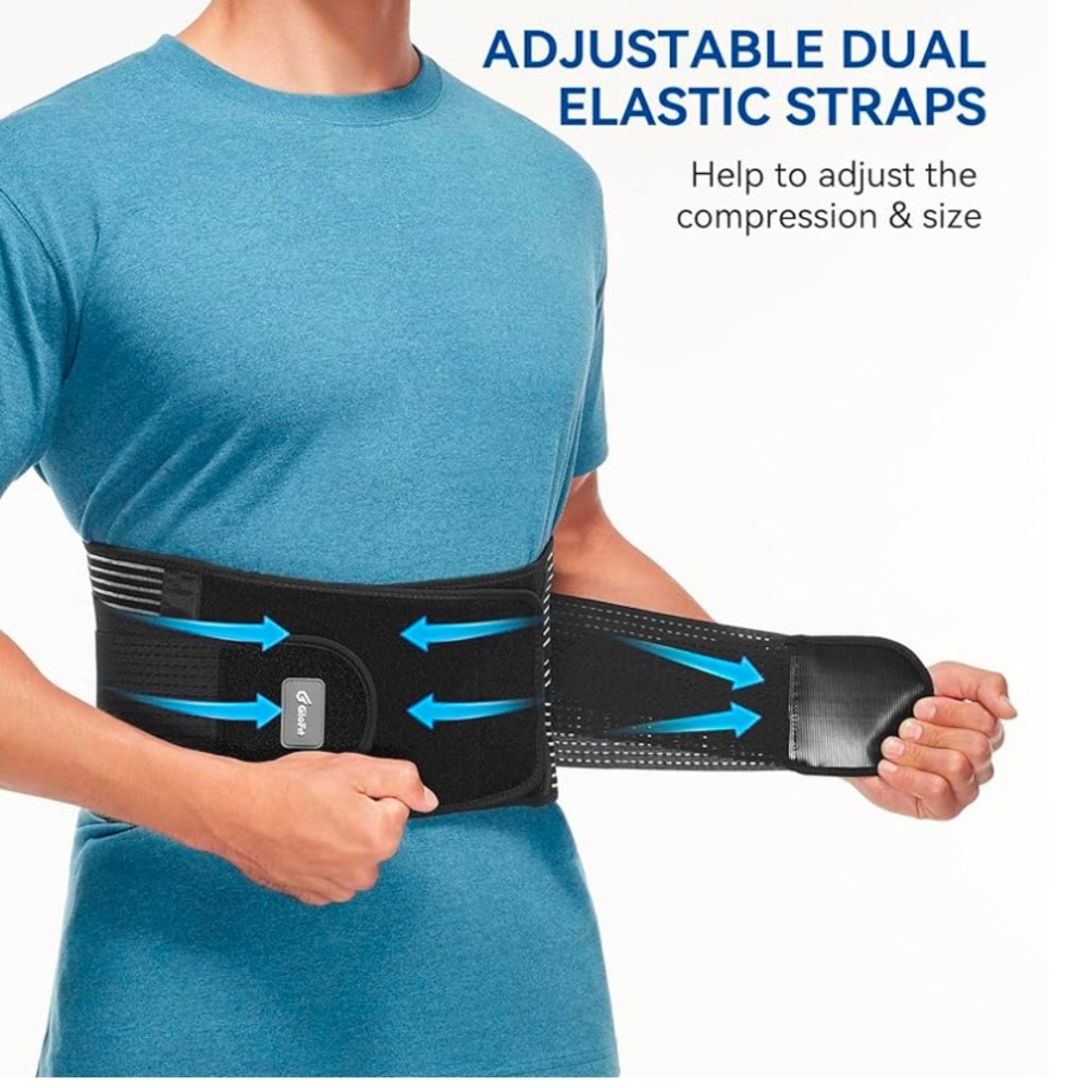 Black Adjustable Waist Support Belt/ Lower Back Brace by Glofit. Size XXL.